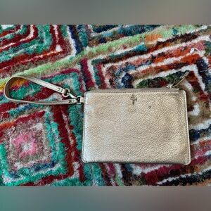 Cole Haan signature antique/soft gold pebbled leather zipper wristlet 5x7